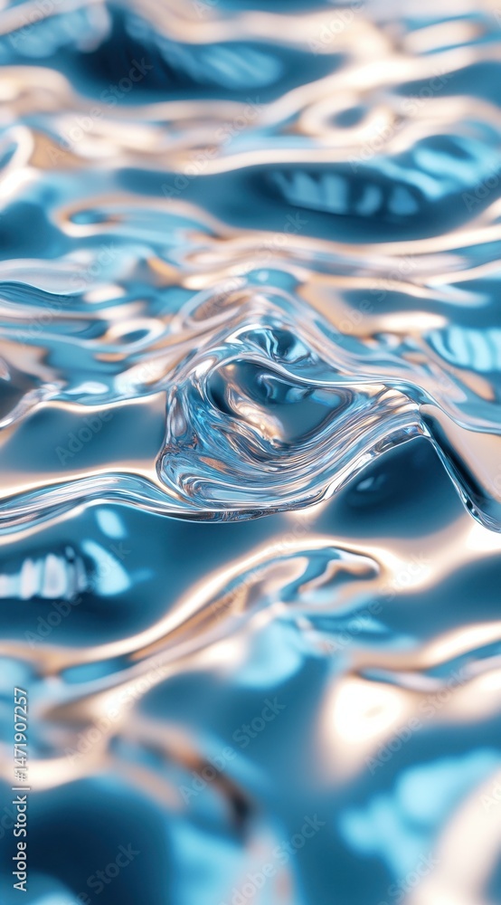 Aufkleber Abstract Water Surface With Light Gold Highlights Flowing Creates An Artistic Fluid Wave Pattern In Blue Shades Under Dynamic Lighting And Shiny Surface