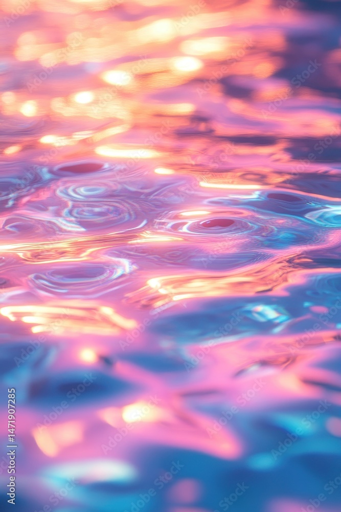 Poster abstract water surface with pink and blue reflections creates a textured fluid dynamic background wi