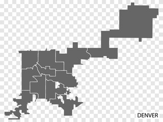 Fototapeta premium High Quality map Denver is a city of United States, with borders of the districts. Map Denver of Colorado for your web site design, app, UI. EPS10.