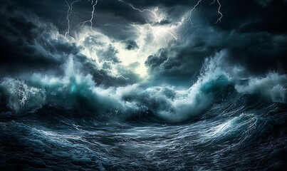 Dramatic seascape showing crashing waves and intense stormy weather