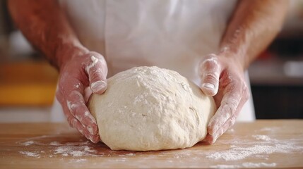 Obraz premium A skilled baker shapes dough on a wooden surface.