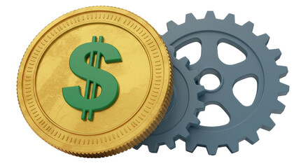 Isolated Golden Dollar Coin with Gears