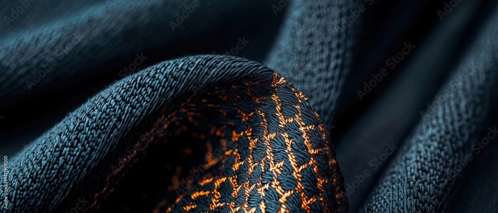 Poster close-up of a fabric with a textured surface. the fabric appears to be made of a dark blue-grey mate