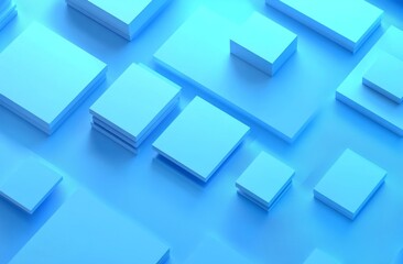Abstract geometric shapes in light blue.  Layered squares and rectangles create a 3D effect