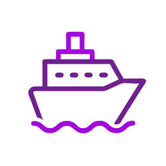 Fototapeta premium Cruise ship icon on waves in gradient outline style.