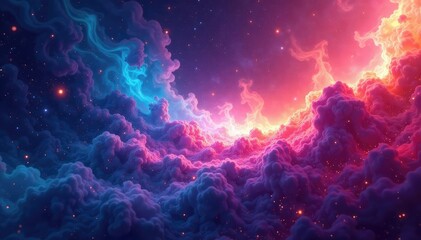 Fototapeta premium Abstract swirling nebula-like forms, vibrant colors, digital art, cosmic background , glowing, energy, space