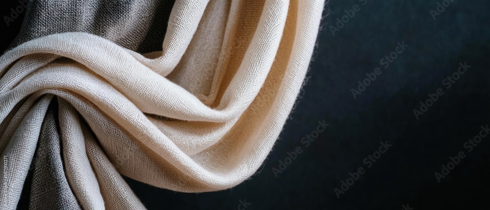 Poster close-up of a fabric with a textured surface. the fabric appears to be a light beige color and has a