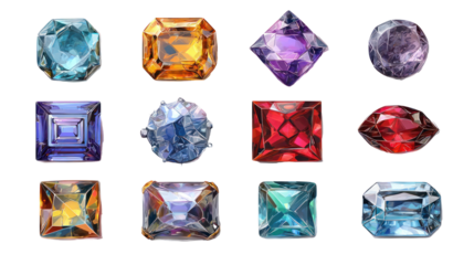 Square Jewels Sticker Set Isolated on Transparent Background

