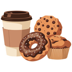 To go coffee with desserts set isolated vector illustration on white background