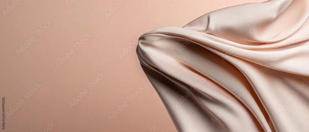 Poster close-up of a fabric with a soft, silky texture. the fabric appears to be a light peach color and ha