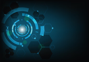 Fototapeta premium Abstract background hexagon honeycomb pattern in blue horizontal vector illustrator. Concept of technology design connection pattern from geometric shape, data internet communication, grid molecular.