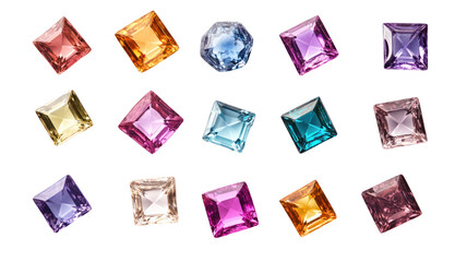 Square Jewels Sticker Set Isolated on Transparent Background

