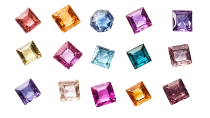 Square Jewels Sticker Set Isolated on Transparent Background

