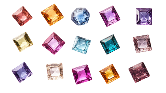 Square Jewels Sticker Set Isolated on Transparent Background

