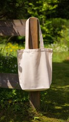 Minimalist Canvas Tote Bag in a Natural Outdoor Setting for Eco-Friendly Mockup
