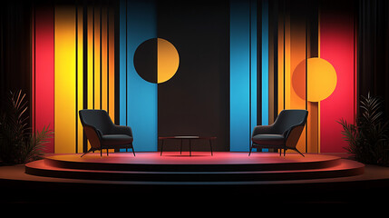 Modern Studio Set Design  Colorful Backdrop  Armchairs  Stage