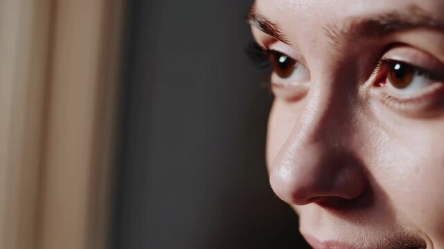 Woman observing something off-screen, expressing different emotions