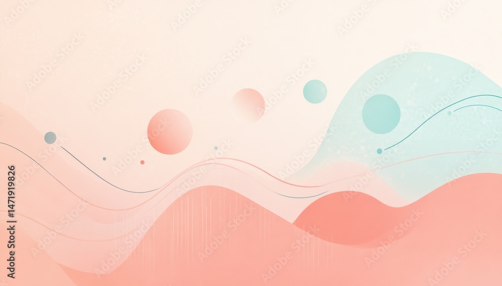 Aufkleber Soft Pastel Gradient Abstract Background with Wavy Lines and Circles in Peach and Teal Color Scheme