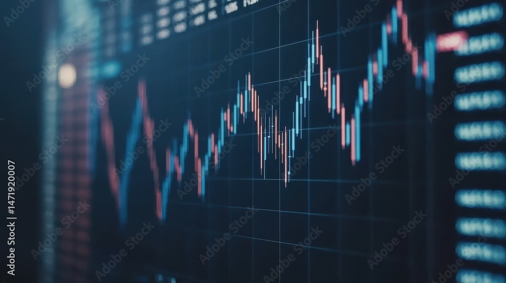 Poster stock market candlestick chart on dark screen displaying financial data analysis for investment and 
