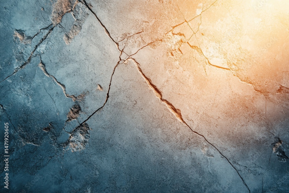 Poster textured gray stone surface with cracks and orange highlights abstract background