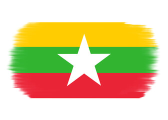 Myanmar flag isolated on transparent background. Myanmar flag with painting brush texture hand-drawn style. National or country flag PNG, sticker. Naypyidaw