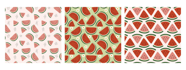 Set of watermelon decorative patterns. Watermelon seamless pattern summer ornament background 