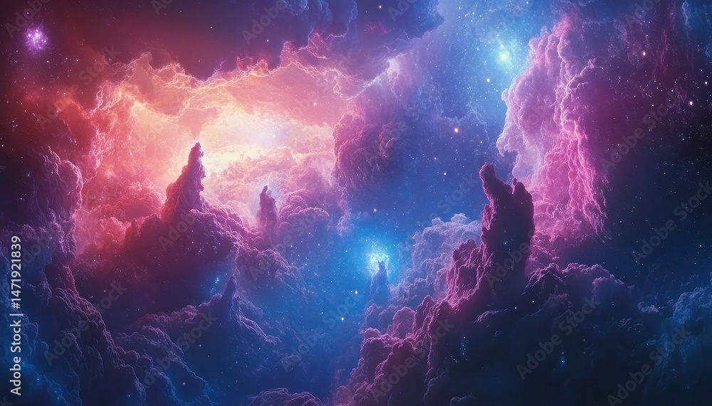 Aufkleber vibrant nebula with pink and blue hues in the vast expanse of deep space creating a beautiful abstra