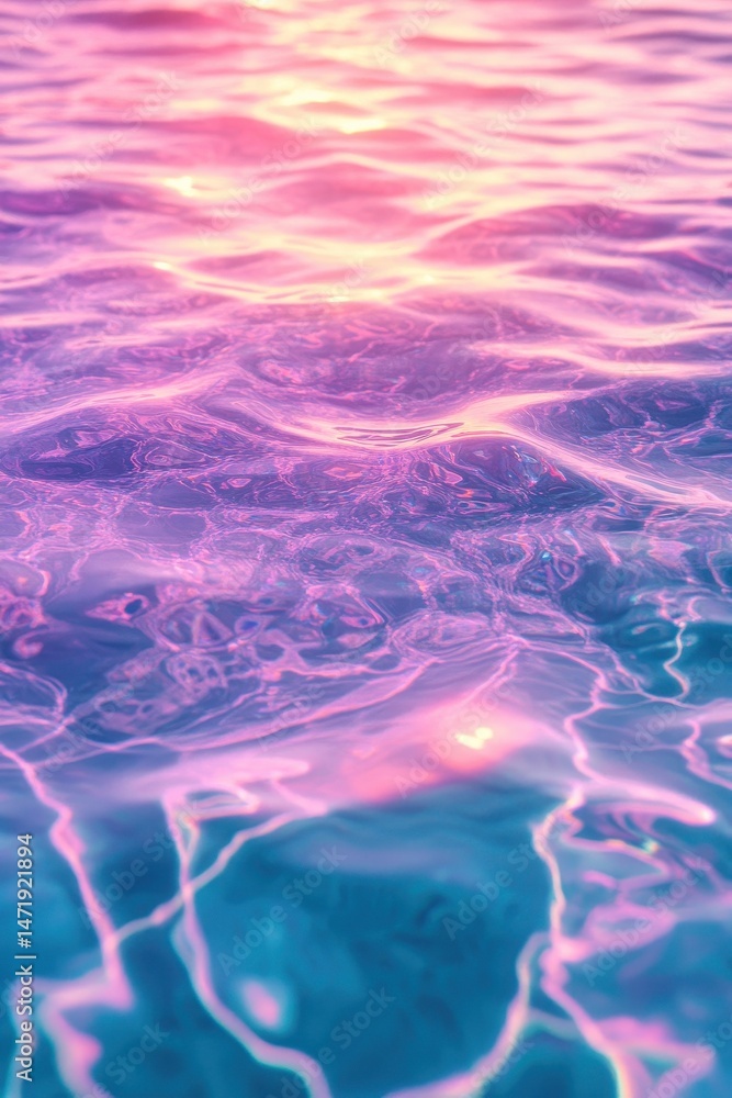 Poster vibrant ocean surface shimmers with pink purple and blue reflections creating an abstract water text