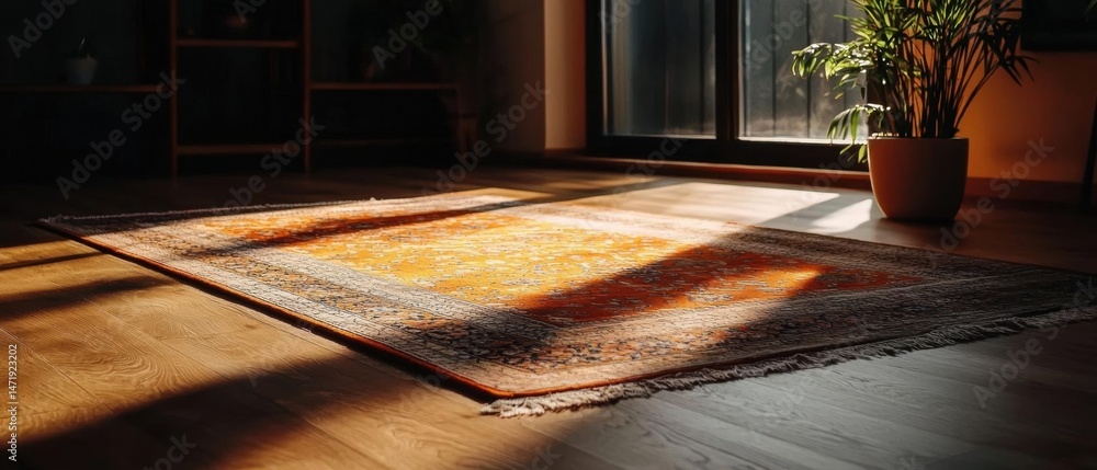 Poster room with a large window on the right side and a wooden floor on the left side. in the center of the