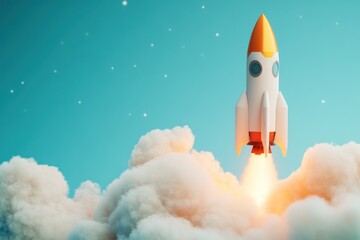 Fototapeta premium Futuristic 3D rocket launch in abstract background