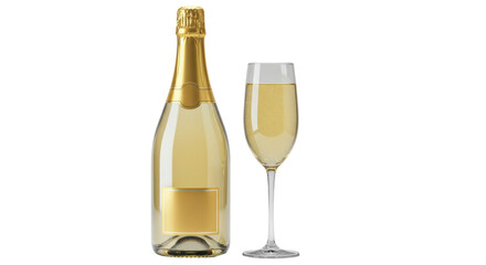 Isolated champagne bottle with glass