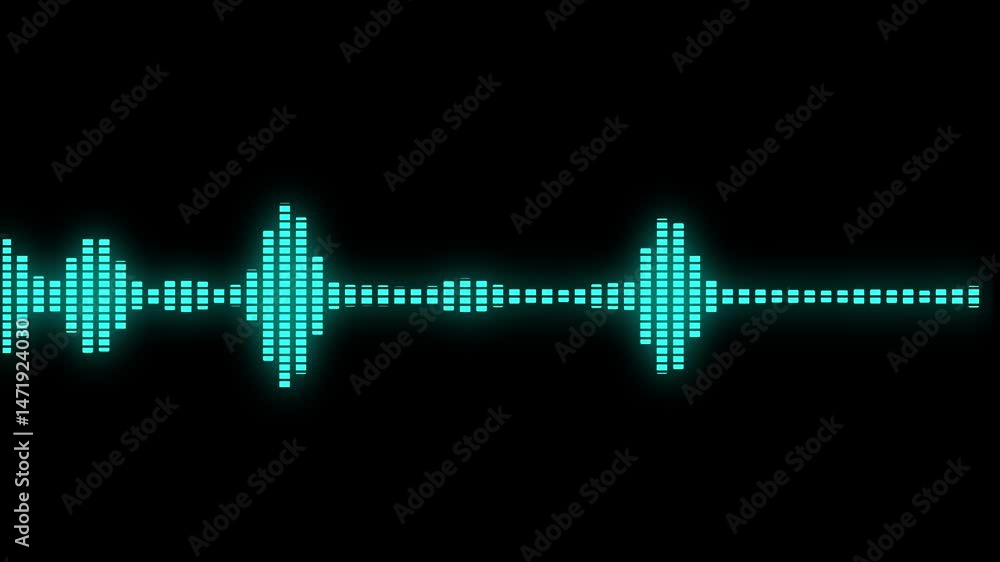 Poster audio waveform spectrum, seamless loop sound wave animation isolated on black background