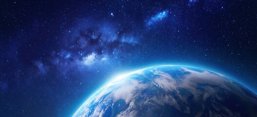 Obraz premium Abstract Earth in space with a starry sky background, the planet Earth with a galaxy and stars