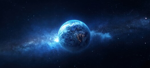 Obraz premium Abstract Earth in space with a starry sky background, the planet Earth with a galaxy and stars