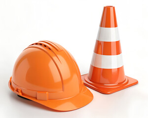 Essential Safety Gear: Construction Helmet and Traffic Cone—Symbolizing Workplace Protection and Road Safety