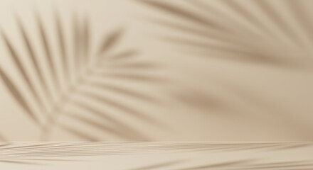 Tropical Beige Backdrop: Palm Shadows & Minimalist Product Display for Serene Beauty & Natural Elegance