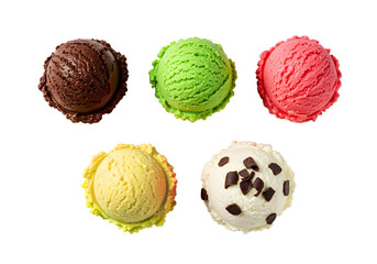 set of various ice cream scoops isolated on transparent background