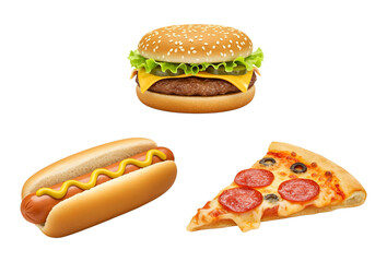 fast food set isolated on transparent background