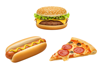 fast food set isolated on transparent background