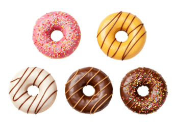 set of donuts isolated on transparent background