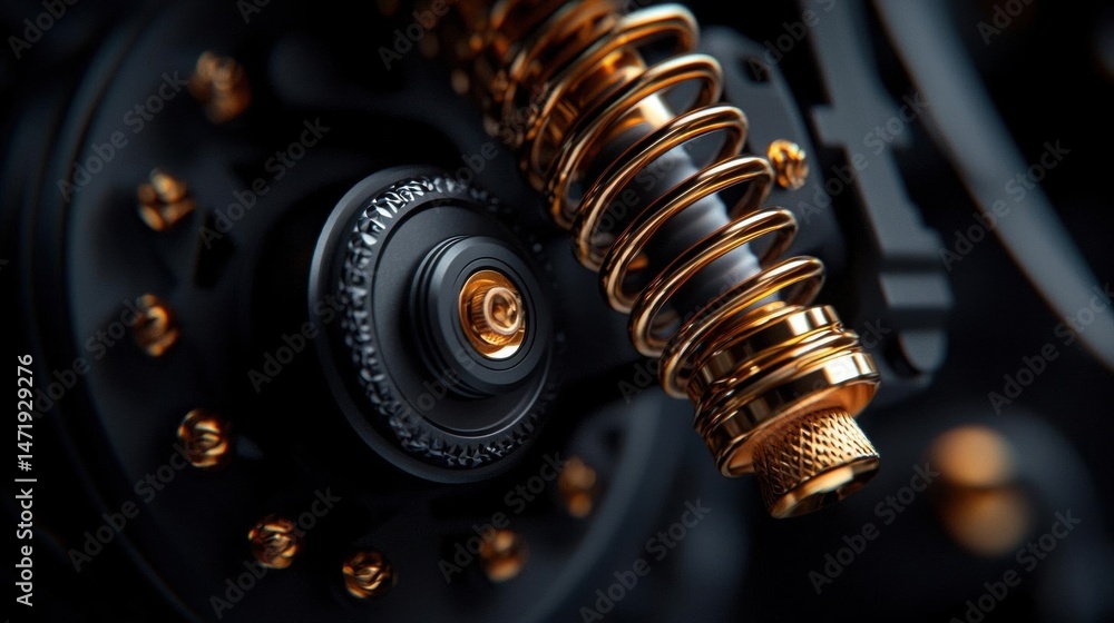 Aufkleber close-up of a mechanical component, specifically a spring and a gear. the spring is made up of multi
