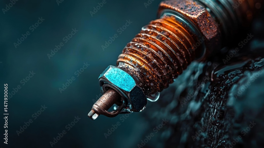 Aufkleber close-up of a spark plug. the spark plug is made of metal and has a cylindrical shape with a pointed