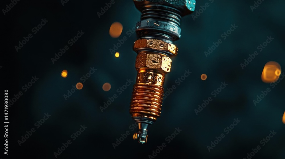 Fototapete close-up of a spark plug. the spark plug is in the center of the image and is made up of a cylindric