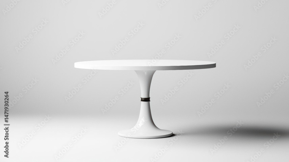Poster 3d rendering of a round white table with a pedestal base. the table is placed on a plain white backg