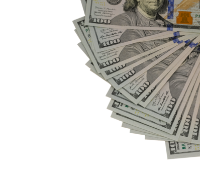 Dollar banknotes isolated. Business, finance, economics. Making money, achieving wealth, and success.