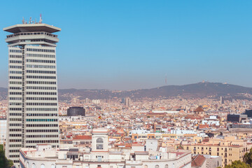 Aerial panoramic view of Barcelona. On the background lies Tibitabo