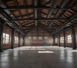 Naklejka premium Soaring ceiling, exposed ducts & beams, industrial loft aesthetic, urban, architecture, building
