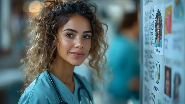 An optimistic nurse inspiring her team with a motivational quote