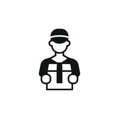 Delivery man icon. Simple courier service icon representing parcel delivery, shipping service, and package transportation. Vector illustration.