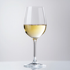 A glass of white wine is sitting on a table